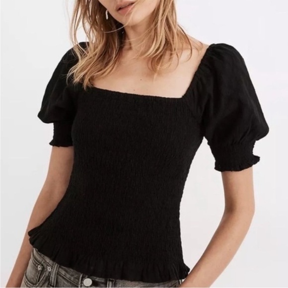 MADEWELL Lucie smocked bodice puff sleeve top - Picture 1 of 2